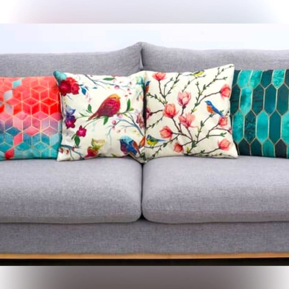 Clearance-Set of 4 Pillow Covers 2 Bird/Floral Pattern & 2 Geometric